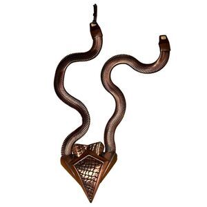 Vintage 80s Bronze Modernist Statement Snake Chain Choker Necklace